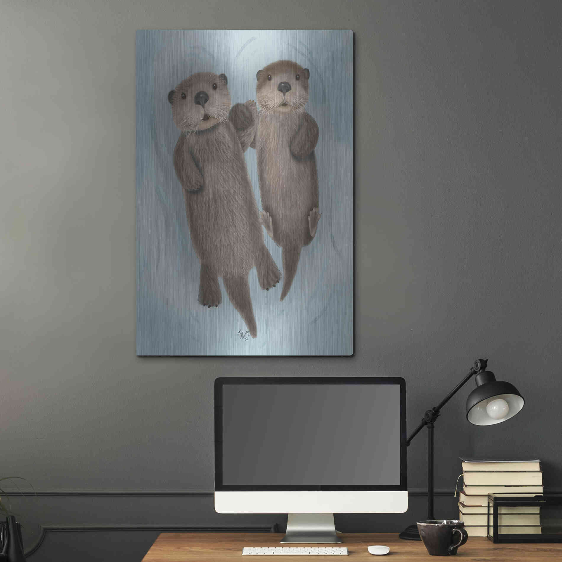 Luxe Metal Art 'Otters Holding Hands' by Fab Funky Metal Wall Art,24x36