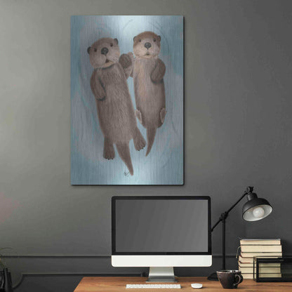 Luxe Metal Art 'Otters Holding Hands' by Fab Funky Metal Wall Art,24x36