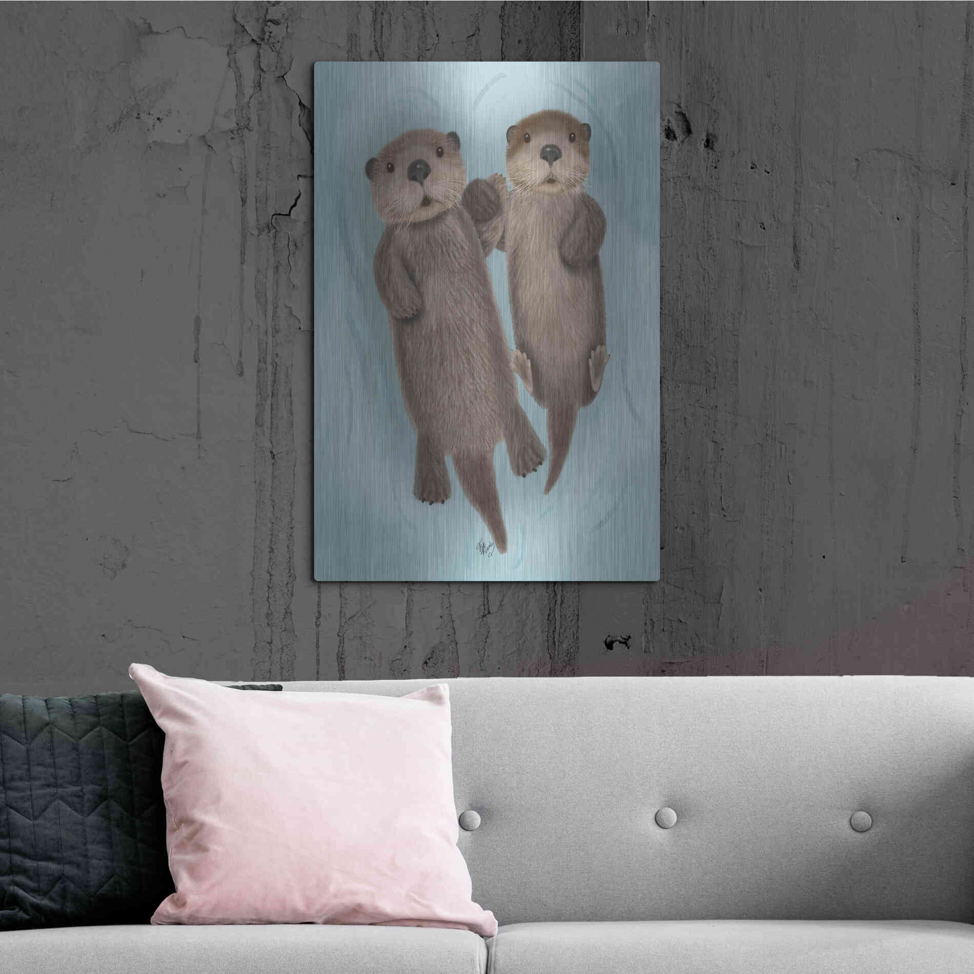 Luxe Metal Art 'Otters Holding Hands' by Fab Funky Metal Wall Art,24x36