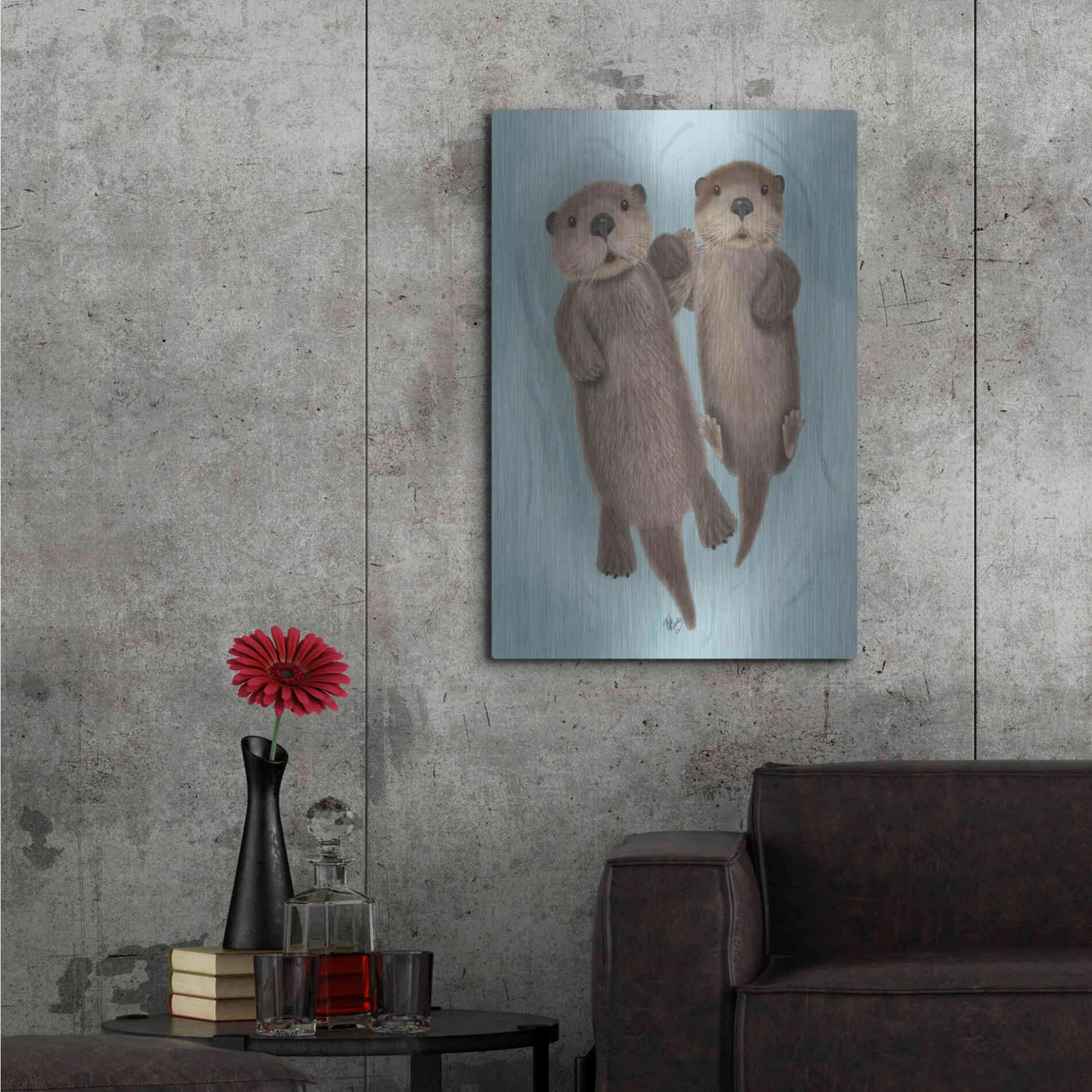 Luxe Metal Art 'Otters Holding Hands' by Fab Funky Metal Wall Art,24x36