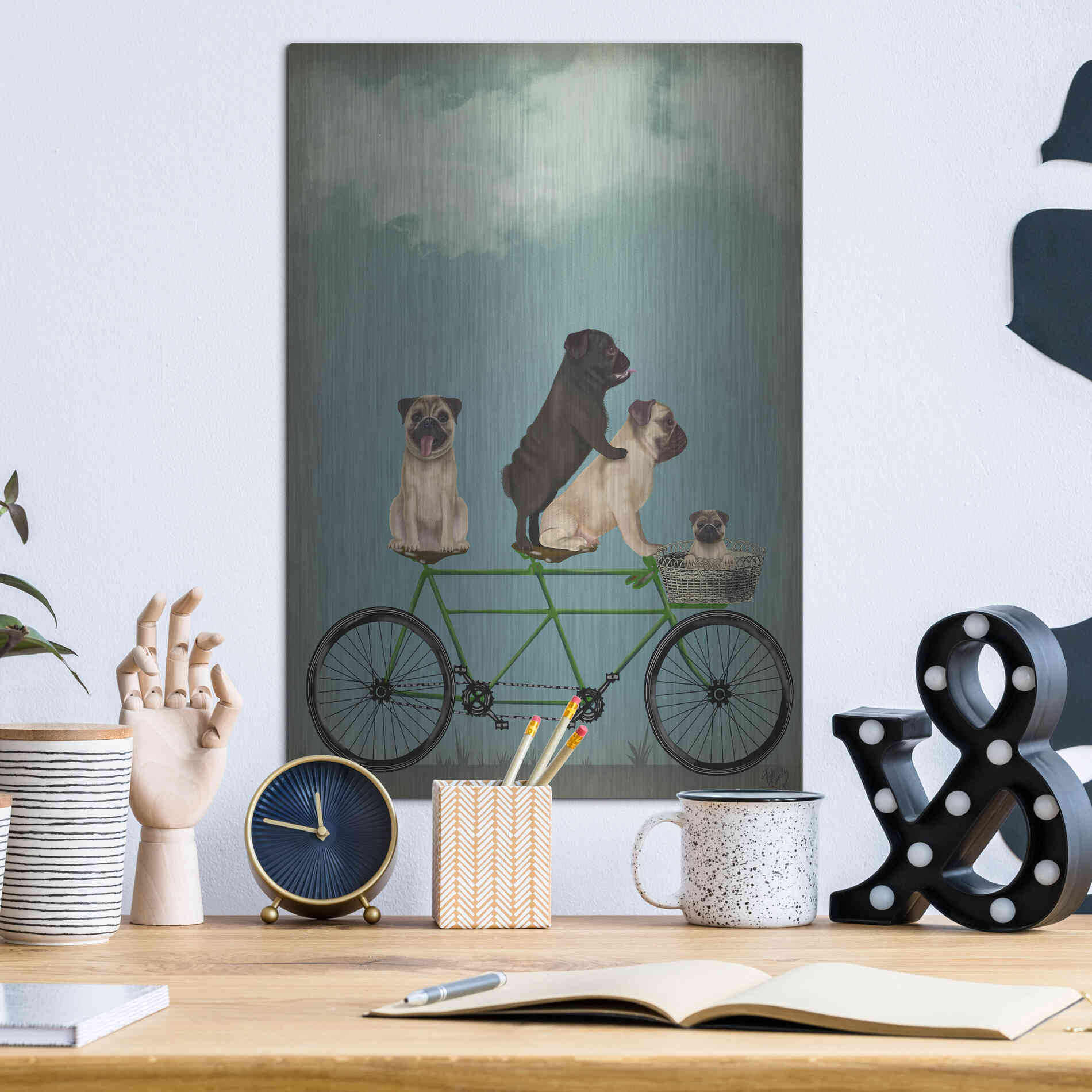 Luxe Metal Art 'Pug Tandem' by Fab Funky Metal Wall Art,12x16