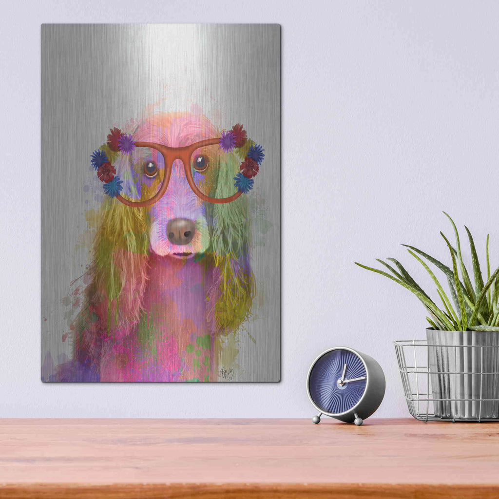 Luxe Metal Art 'Rainbow Splash Cocker Spaniel, Portrait' by Fab Funky Metal Wall Art,12x16