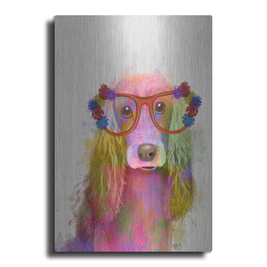 Luxe Metal Art 'Rainbow Splash Cocker Spaniel, Portrait' by Fab Funky Metal Wall Art