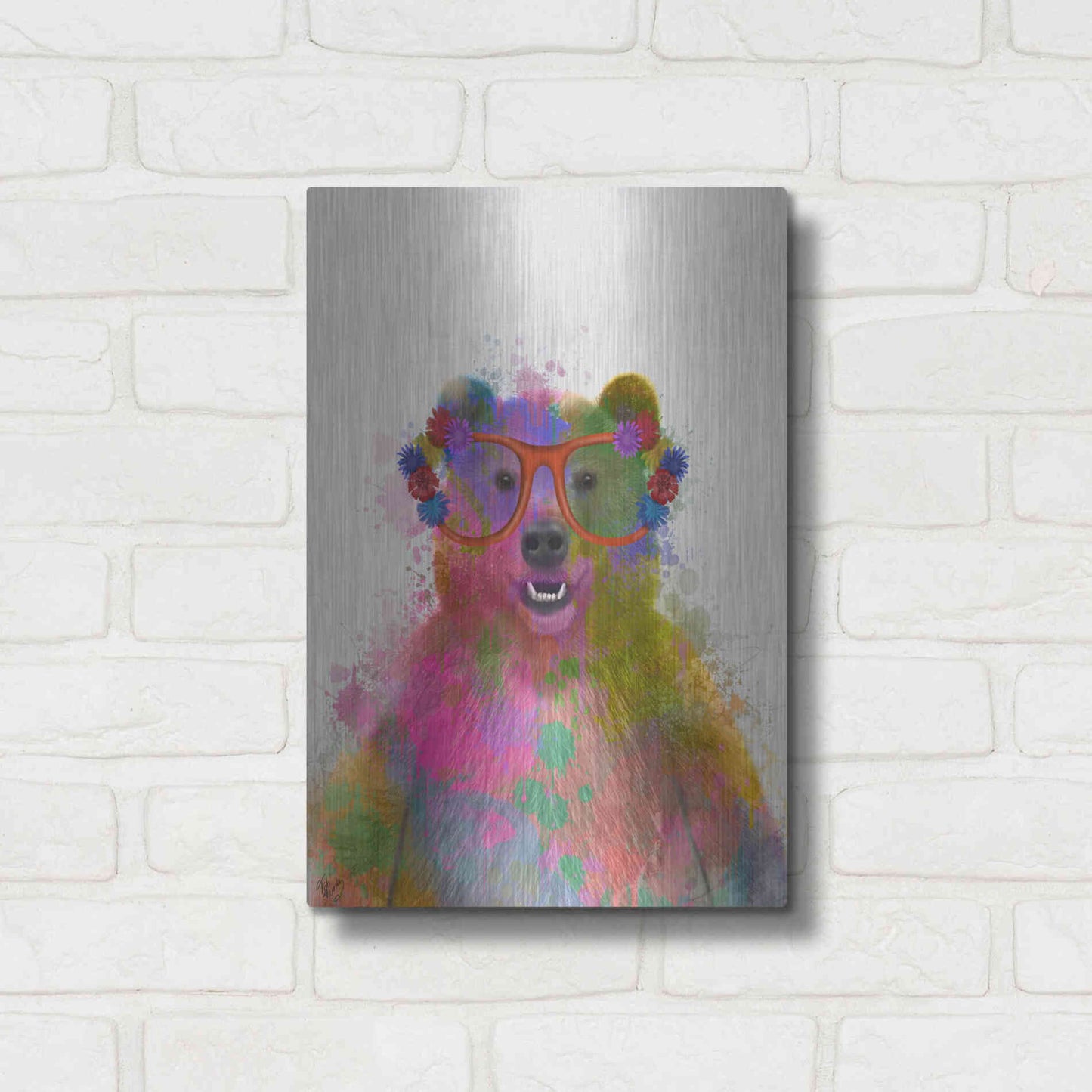 Luxe Metal Art 'Rainbow Splash Bear' by Fab Funky Metal Wall Art,12x16