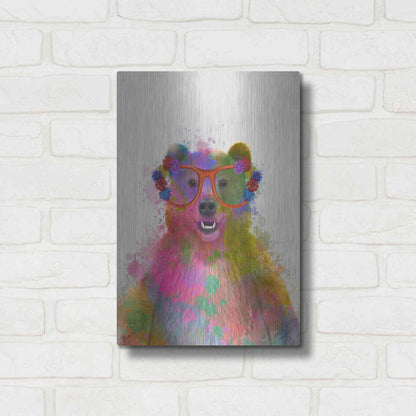 Luxe Metal Art 'Rainbow Splash Bear' by Fab Funky Metal Wall Art,12x16