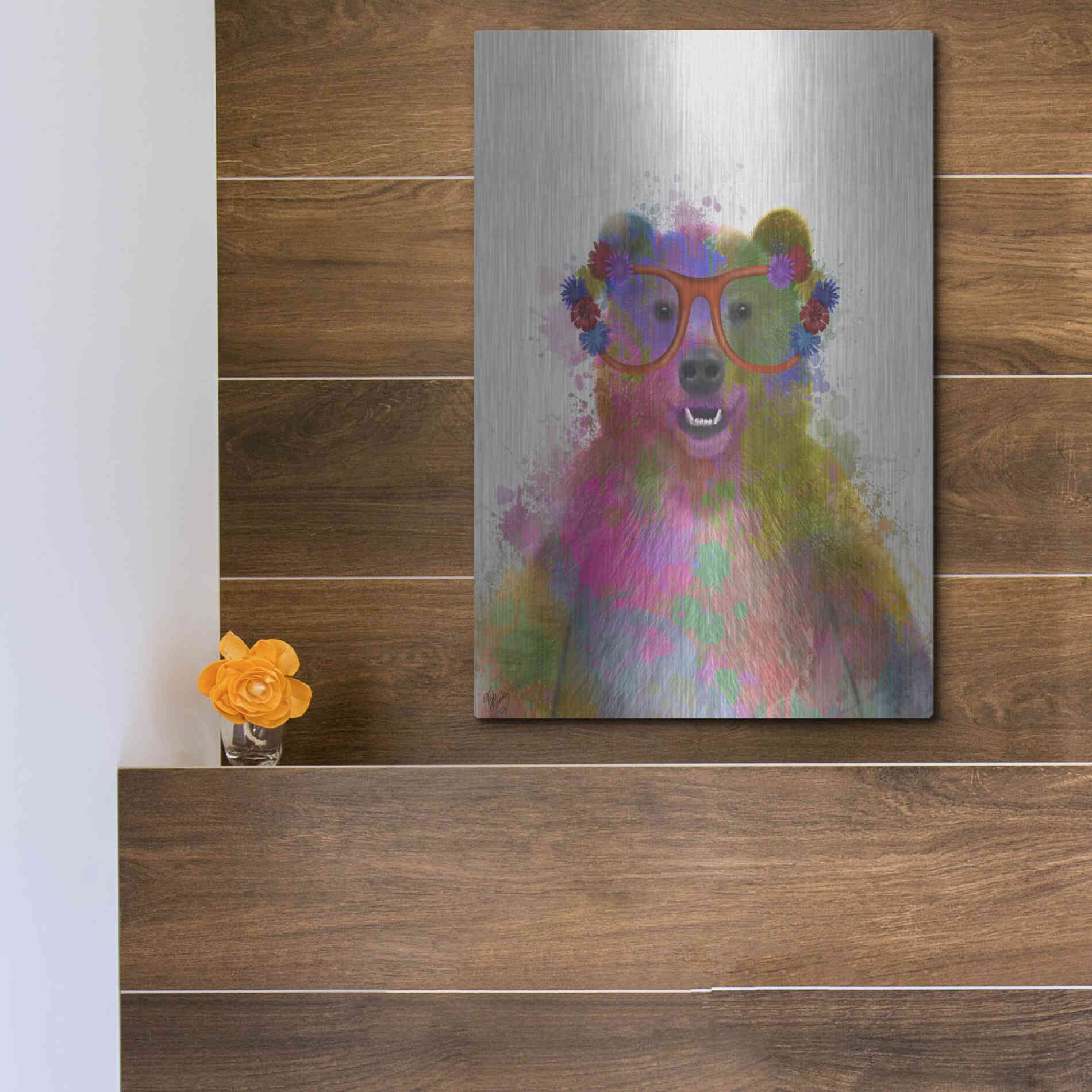 Luxe Metal Art 'Rainbow Splash Bear' by Fab Funky Metal Wall Art,12x16