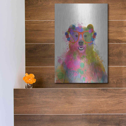 Luxe Metal Art 'Rainbow Splash Bear' by Fab Funky Metal Wall Art,12x16