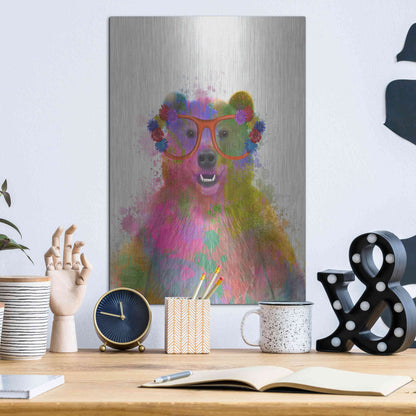 Luxe Metal Art 'Rainbow Splash Bear' by Fab Funky Metal Wall Art,12x16