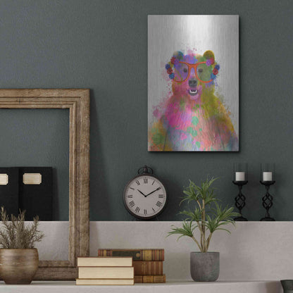 Luxe Metal Art 'Rainbow Splash Bear' by Fab Funky Metal Wall Art,12x16