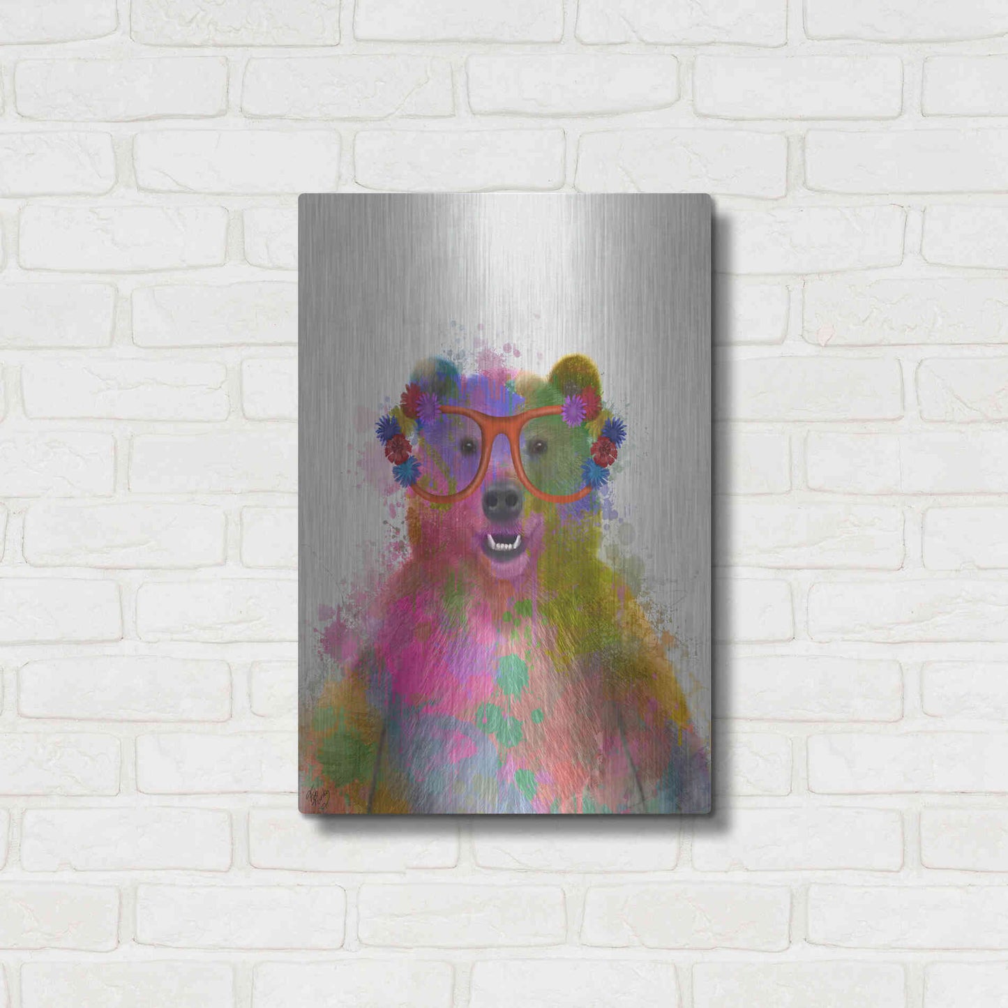 Luxe Metal Art 'Rainbow Splash Bear' by Fab Funky Metal Wall Art,16x24