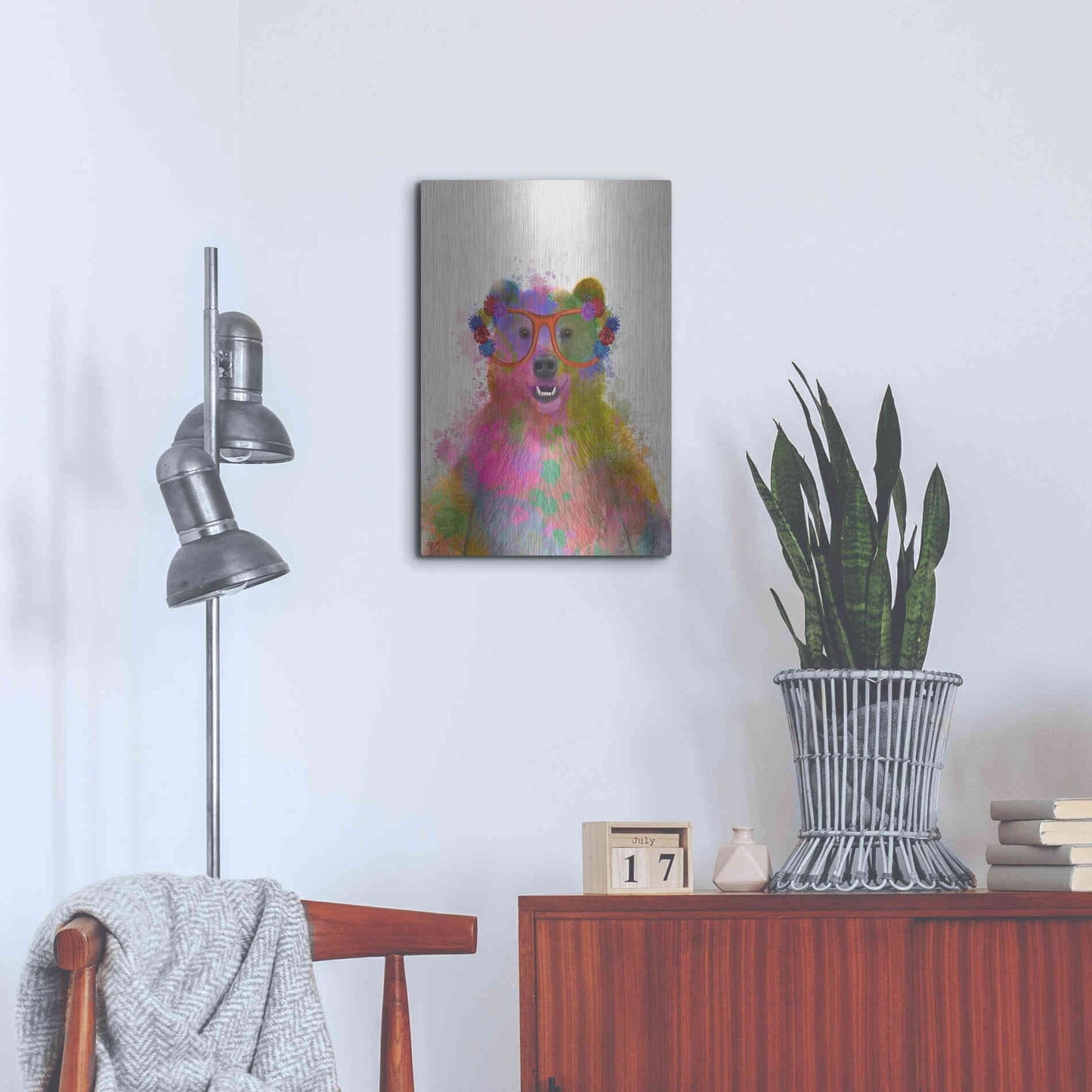 Luxe Metal Art 'Rainbow Splash Bear' by Fab Funky Metal Wall Art,16x24