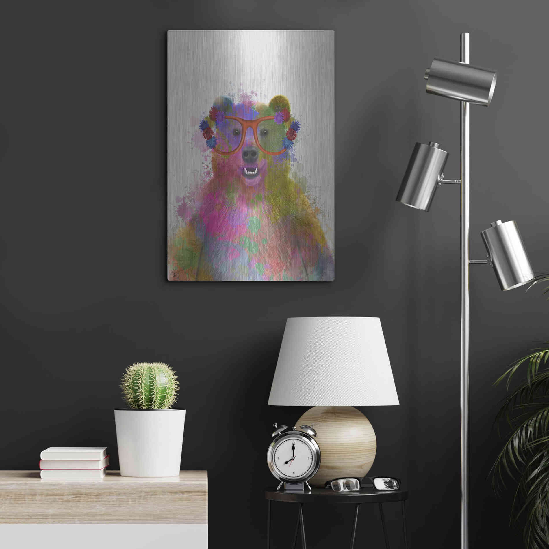 Luxe Metal Art 'Rainbow Splash Bear' by Fab Funky Metal Wall Art,16x24