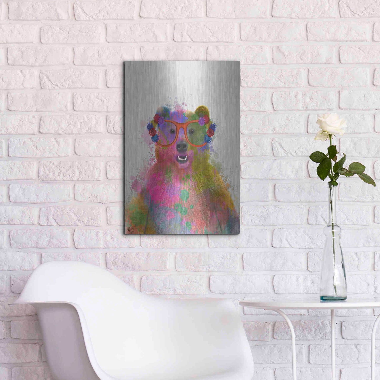 Luxe Metal Art 'Rainbow Splash Bear' by Fab Funky Metal Wall Art,16x24