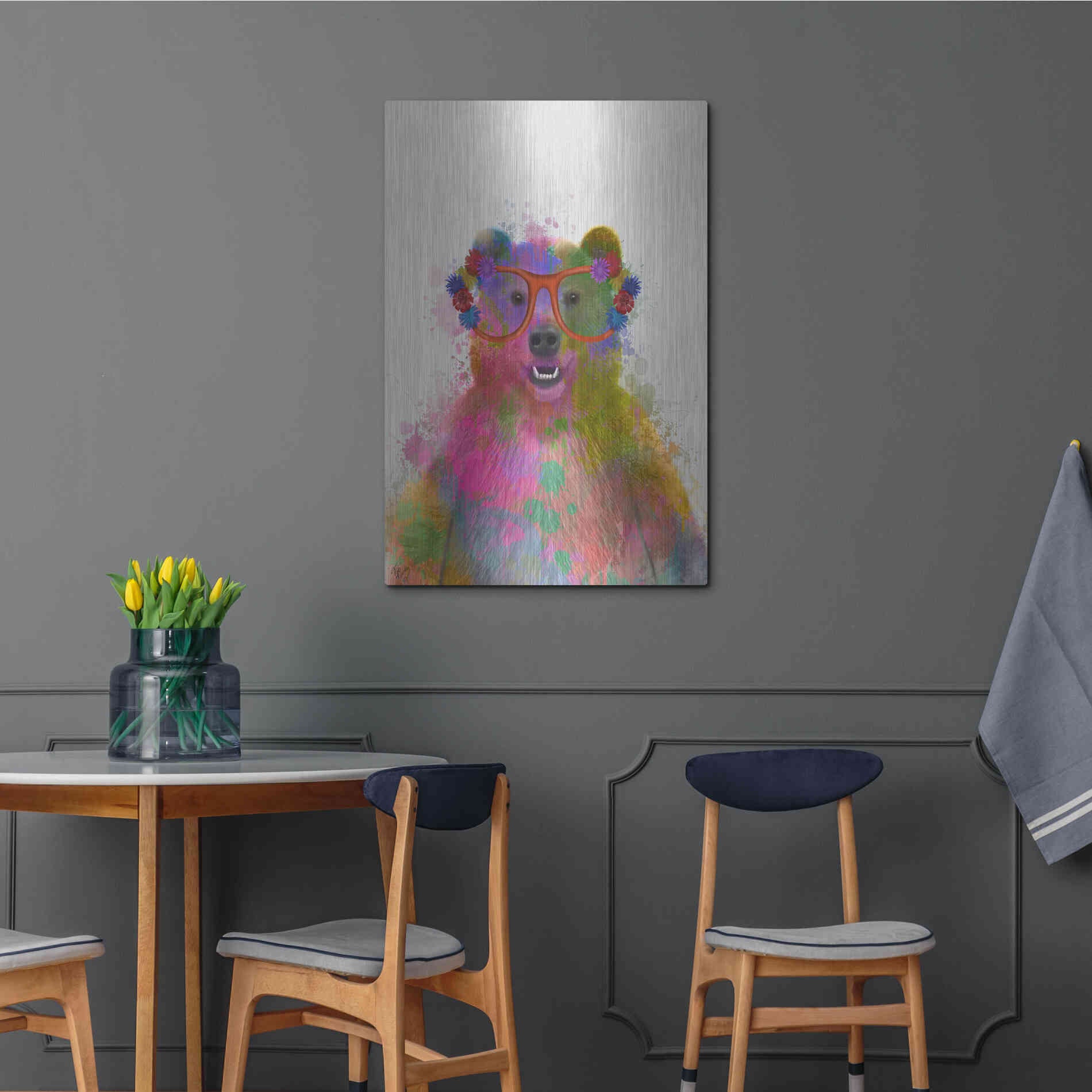 Luxe Metal Art 'Rainbow Splash Bear' by Fab Funky Metal Wall Art,24x36