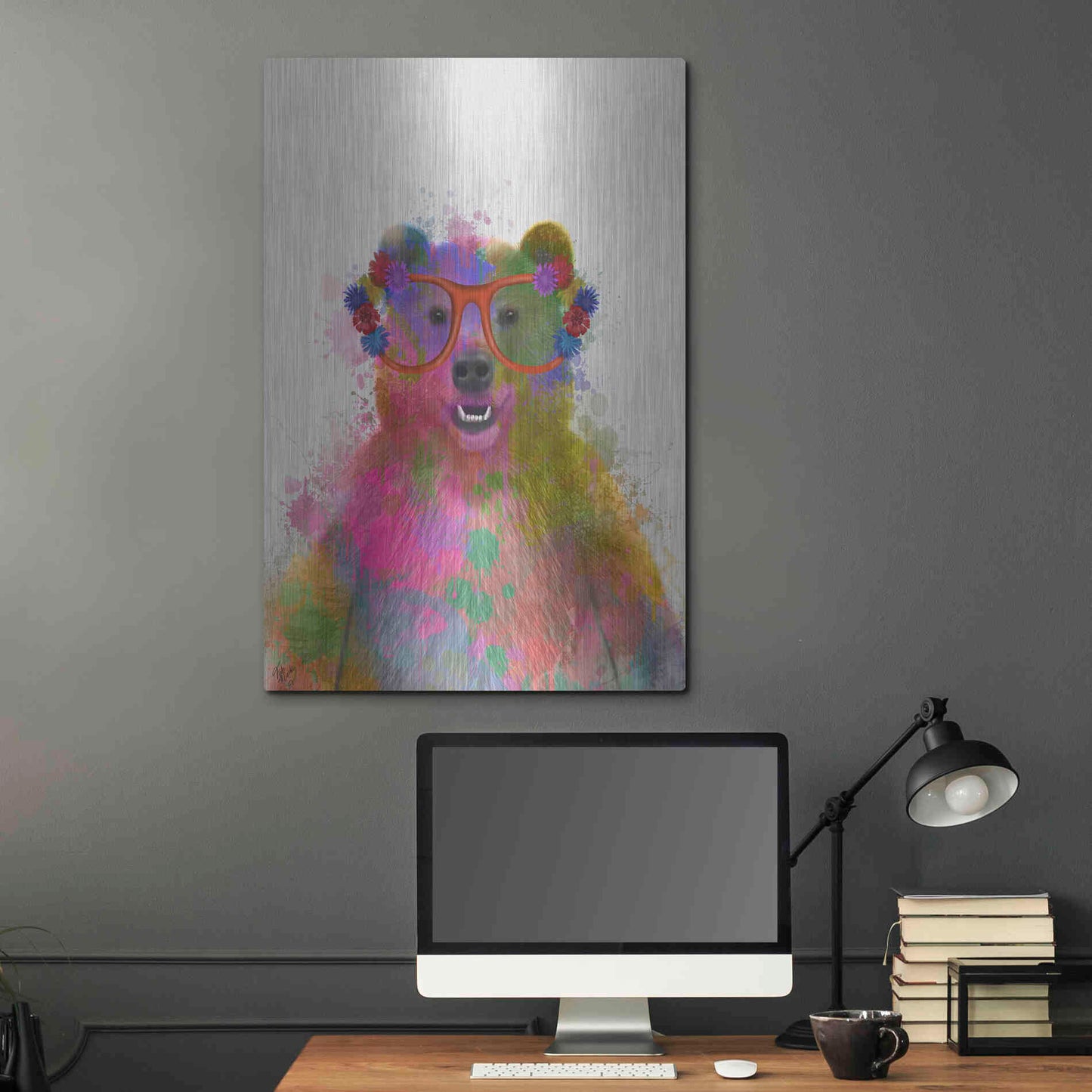 Luxe Metal Art 'Rainbow Splash Bear' by Fab Funky Metal Wall Art,24x36