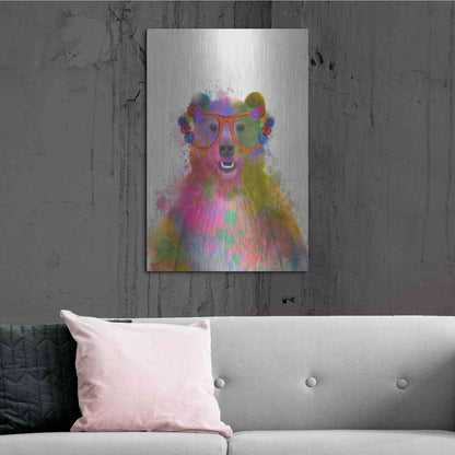 Luxe Metal Art 'Rainbow Splash Bear' by Fab Funky Metal Wall Art,24x36