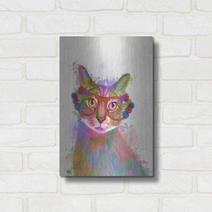 Luxe Metal Art 'Rainbow Splash Cat 1' by Fab Funky Metal Wall Art,12x16