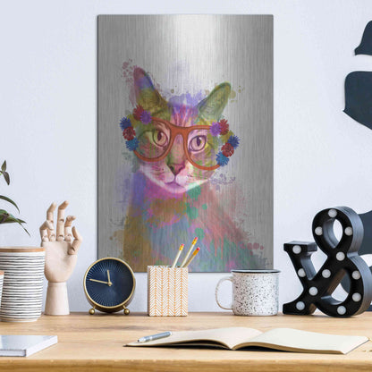 Luxe Metal Art 'Rainbow Splash Cat 1' by Fab Funky Metal Wall Art,12x16