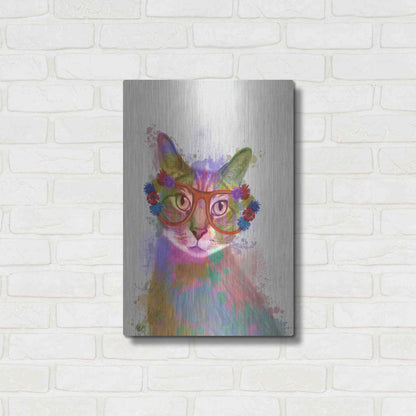 Luxe Metal Art 'Rainbow Splash Cat 1' by Fab Funky Metal Wall Art,16x24