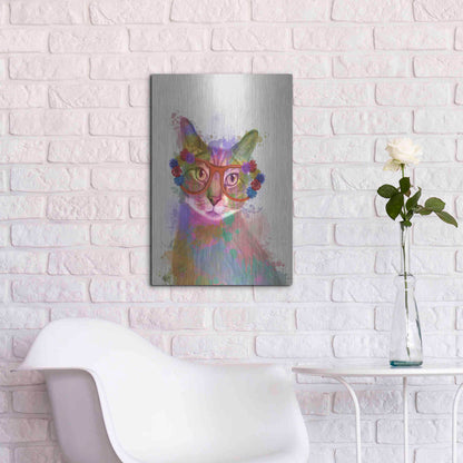 Luxe Metal Art 'Rainbow Splash Cat 1' by Fab Funky Metal Wall Art,16x24