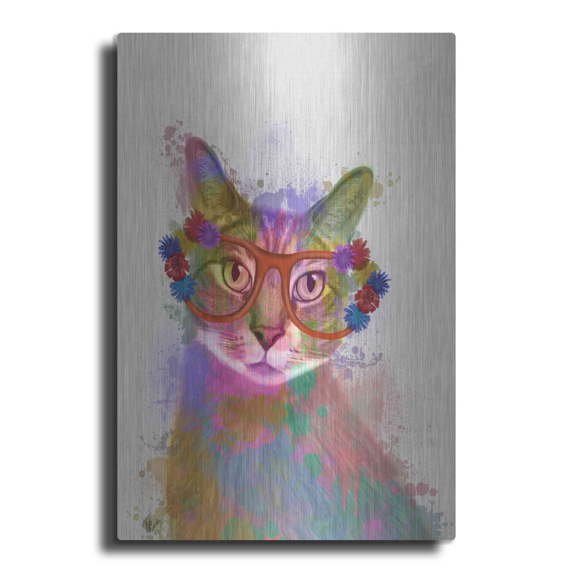 Luxe Metal Art 'Rainbow Splash Cat 1' by Fab Funky Metal Wall Art