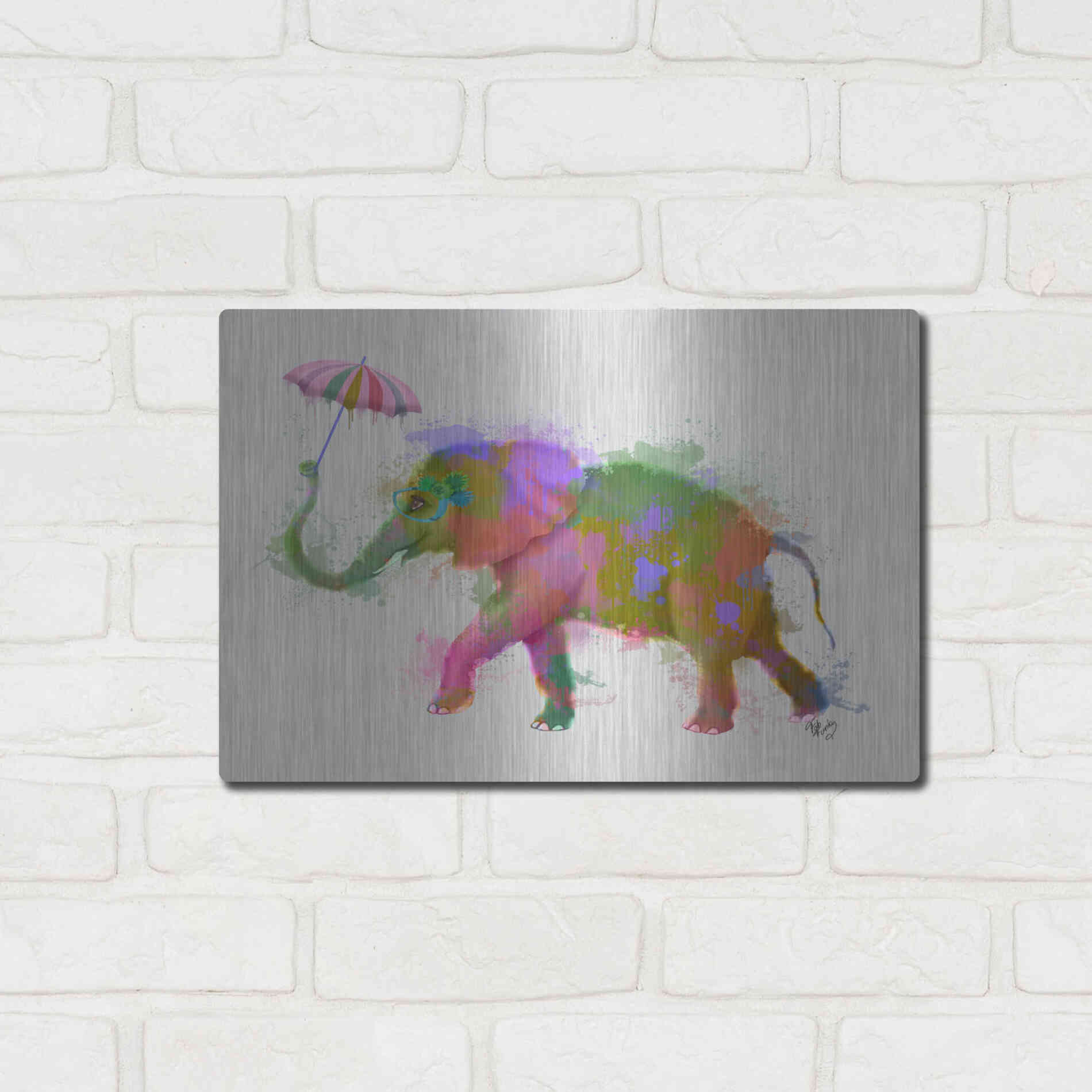 Luxe Metal Art 'Rainbow Splash Elephant' by Fab Funky Metal Wall Art,16x12