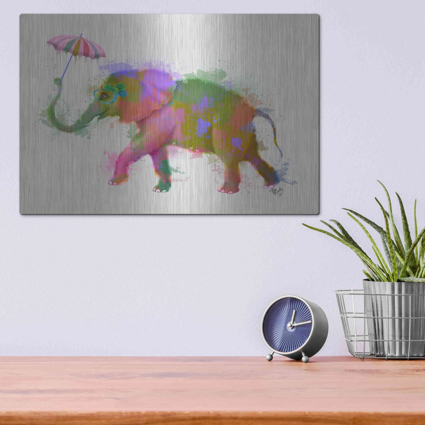 Luxe Metal Art 'Rainbow Splash Elephant' by Fab Funky Metal Wall Art,16x12