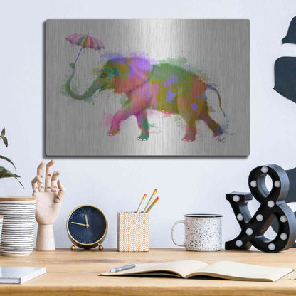 Luxe Metal Art 'Rainbow Splash Elephant' by Fab Funky Metal Wall Art,16x12