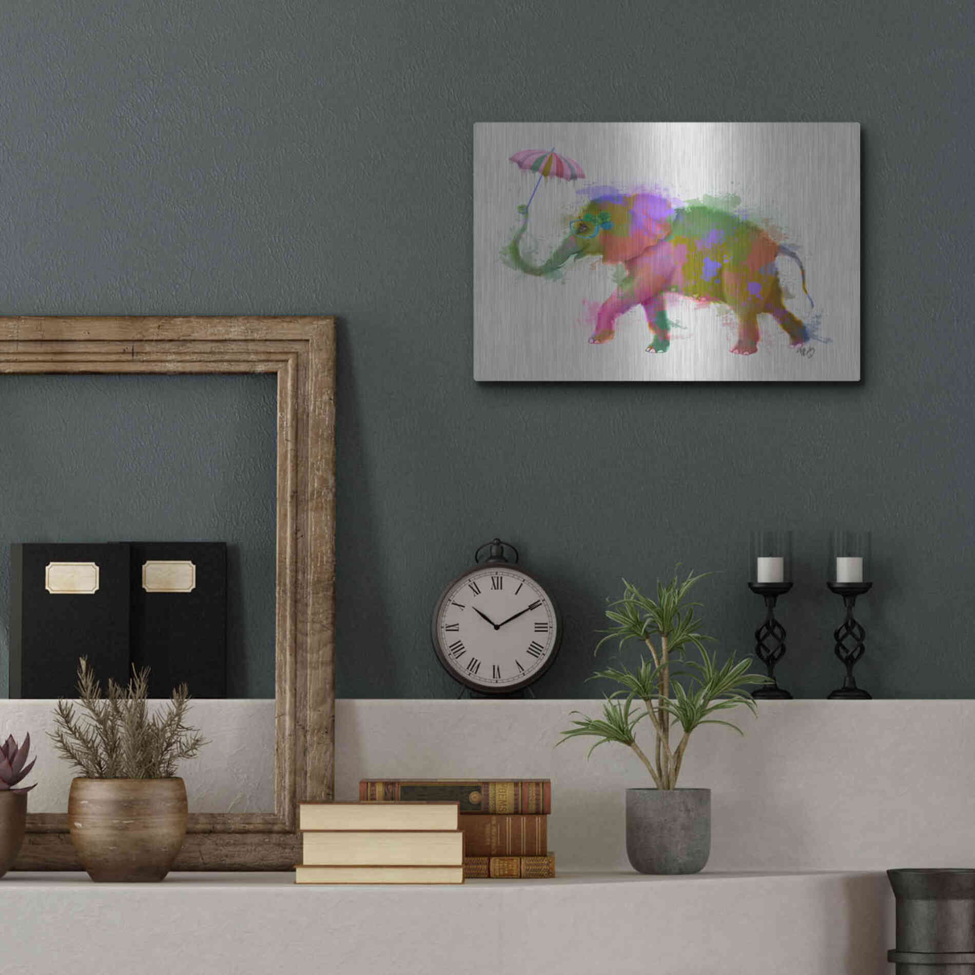 Luxe Metal Art 'Rainbow Splash Elephant' by Fab Funky Metal Wall Art,16x12