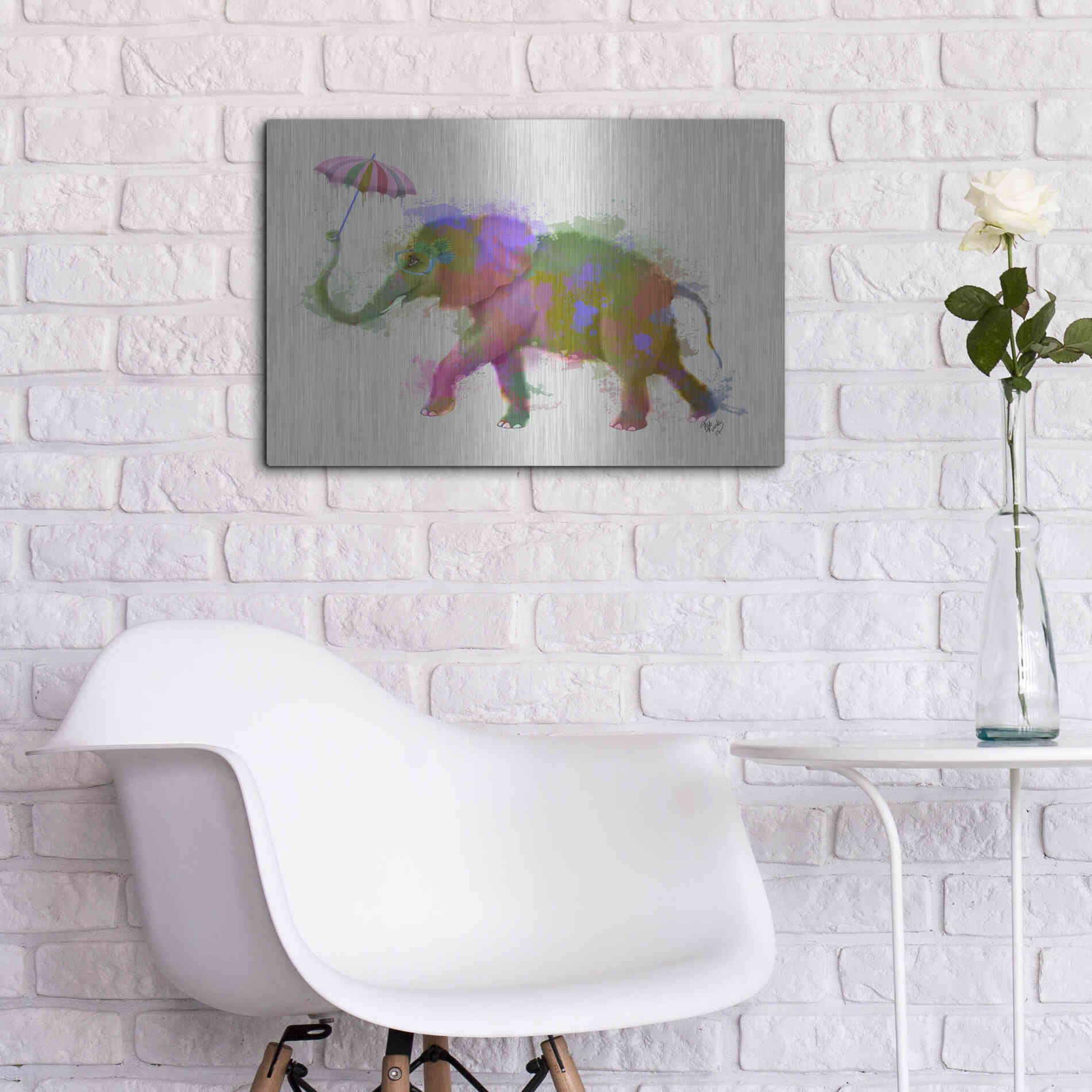 Luxe Metal Art 'Rainbow Splash Elephant' by Fab Funky Metal Wall Art,24x16