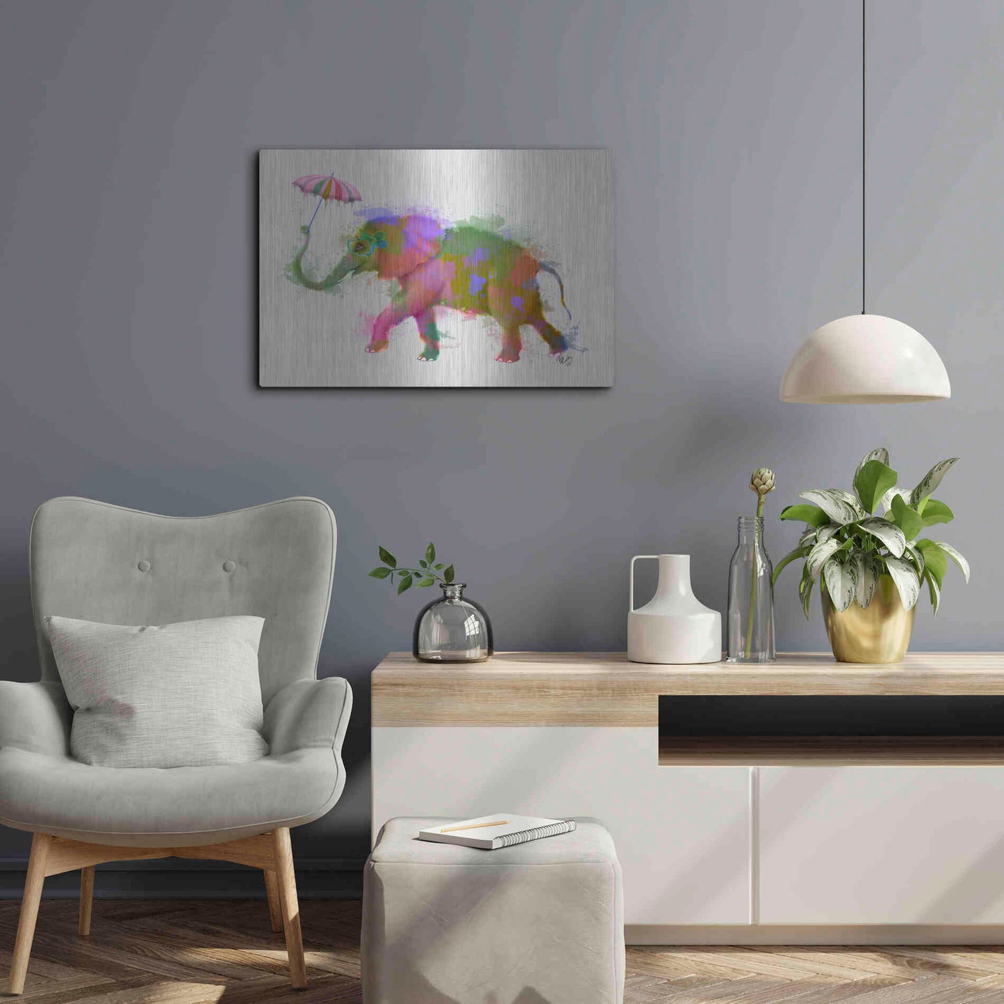 Luxe Metal Art 'Rainbow Splash Elephant' by Fab Funky Metal Wall Art,24x16