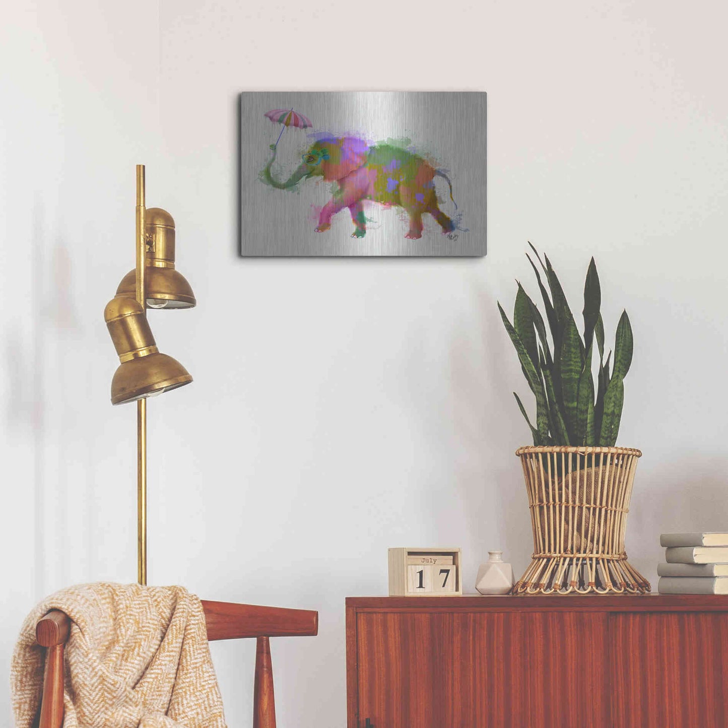 Luxe Metal Art 'Rainbow Splash Elephant' by Fab Funky Metal Wall Art,24x16