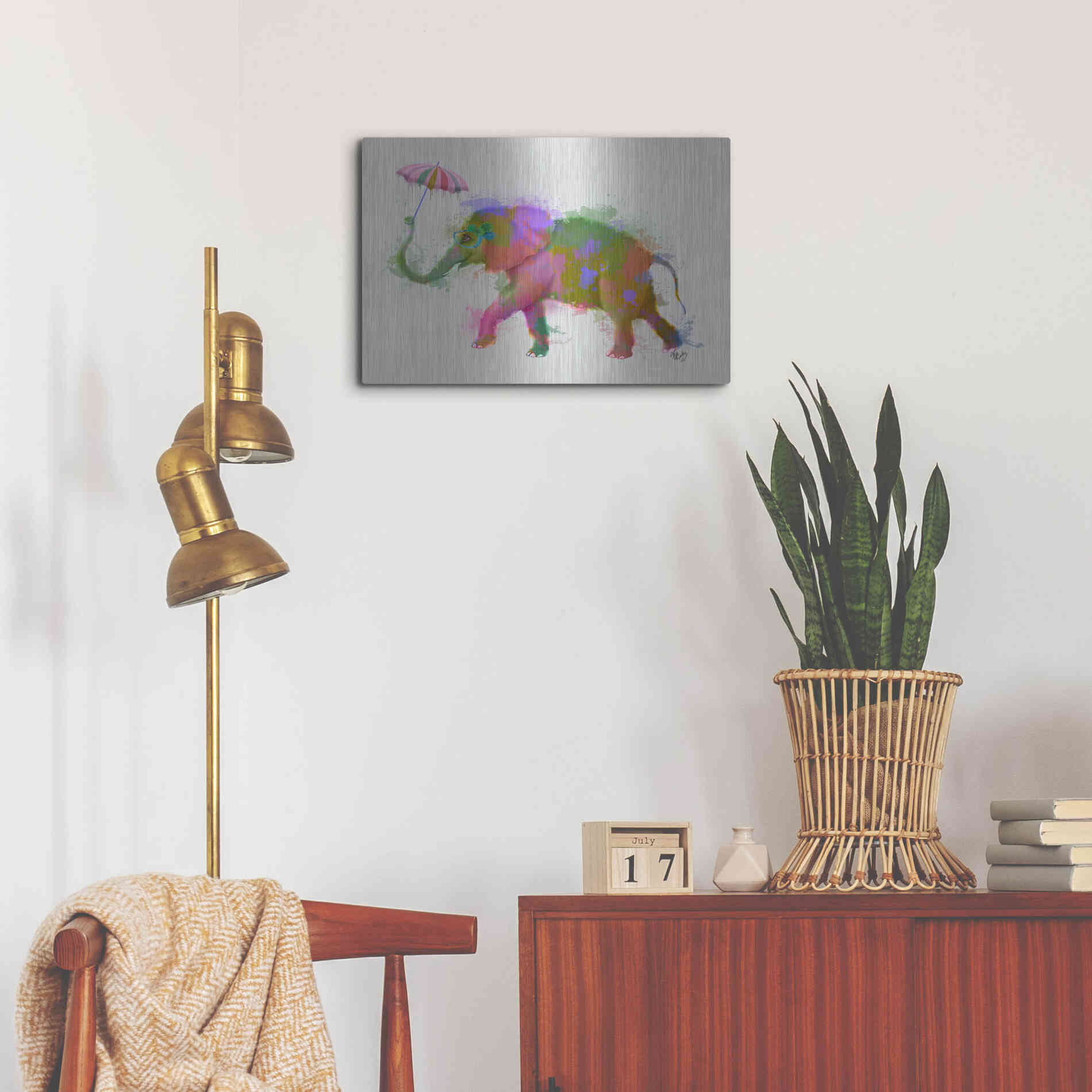 Luxe Metal Art 'Rainbow Splash Elephant' by Fab Funky Metal Wall Art,24x16