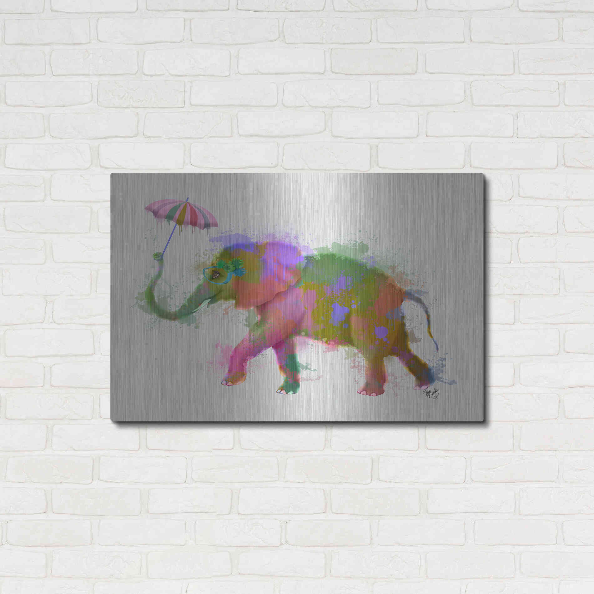 Luxe Metal Art 'Rainbow Splash Elephant' by Fab Funky Metal Wall Art,36x24