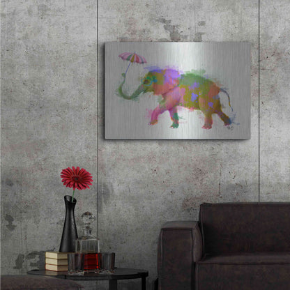 Luxe Metal Art 'Rainbow Splash Elephant' by Fab Funky Metal Wall Art,36x24