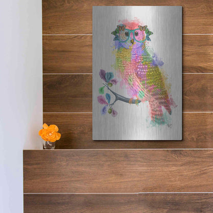 Luxe Metal Art 'Rainbow Splash Owl' by Fab Funky Metal Wall Art,12x16