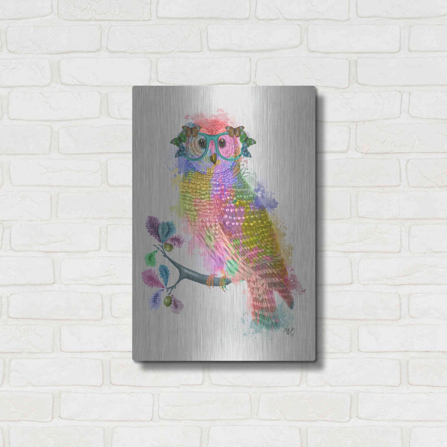 Luxe Metal Art 'Rainbow Splash Owl' by Fab Funky Metal Wall Art,16x24