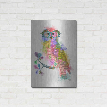 Luxe Metal Art 'Rainbow Splash Owl' by Fab Funky Metal Wall Art,24x36