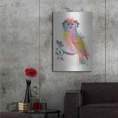 Luxe Metal Art 'Rainbow Splash Owl' by Fab Funky Metal Wall Art,24x36