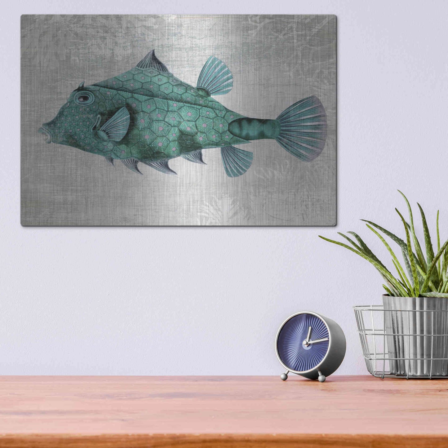 Luxe Metal Art 'Turquoise Turret Fish' by Fab Funky Metal Wall Art,16x12