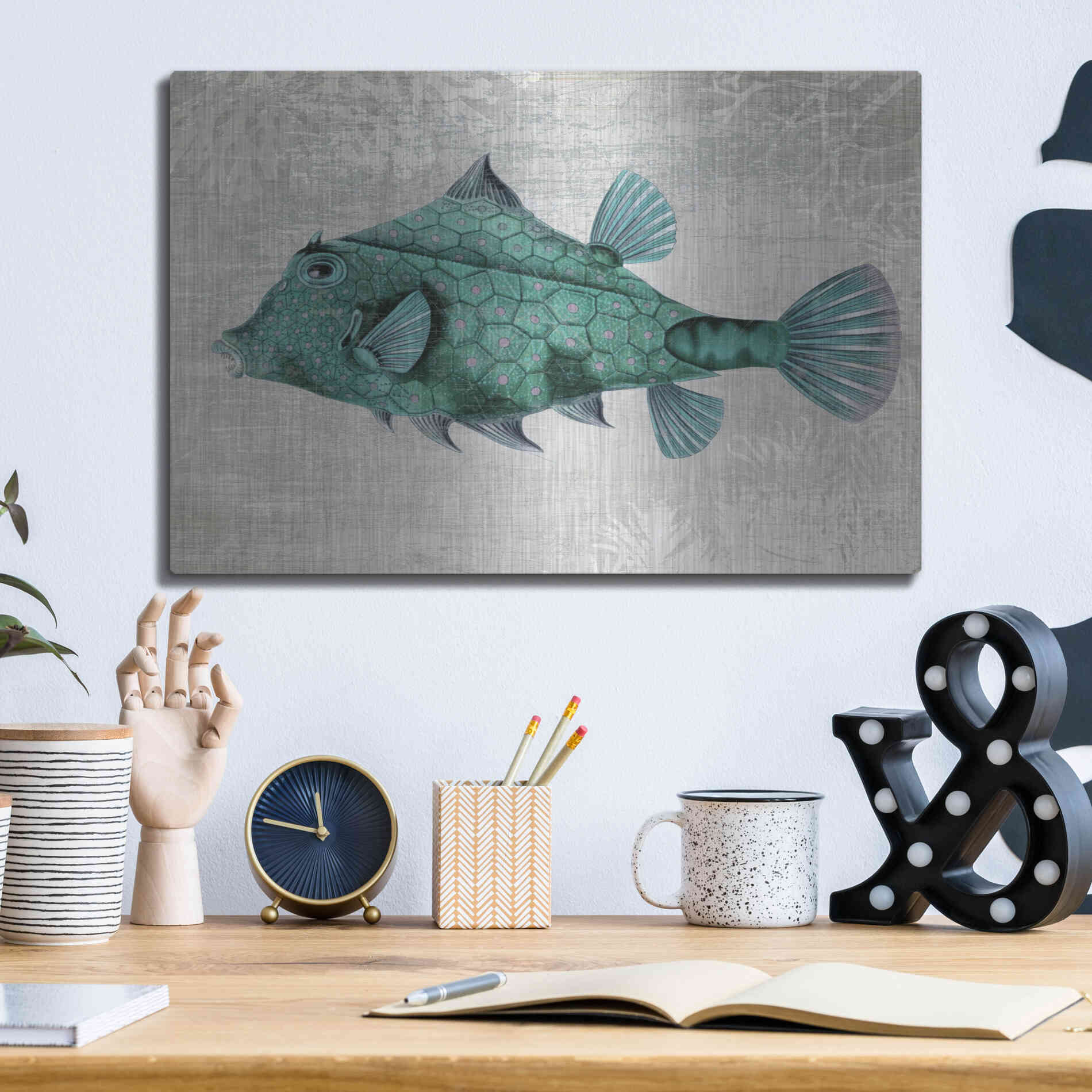 Luxe Metal Art 'Turquoise Turret Fish' by Fab Funky Metal Wall Art,16x12