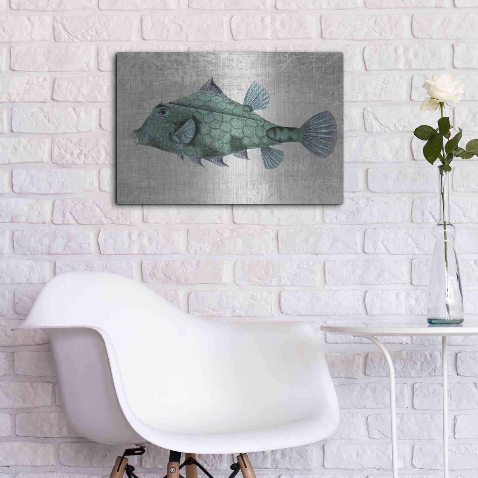 Luxe Metal Art 'Turquoise Turret Fish' by Fab Funky Metal Wall Art,24x16