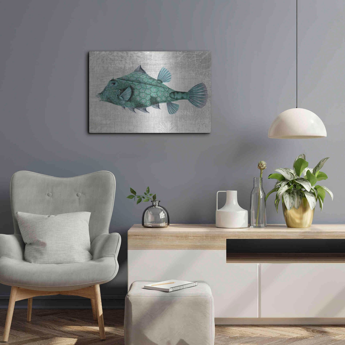 Luxe Metal Art 'Turquoise Turret Fish' by Fab Funky Metal Wall Art,24x16