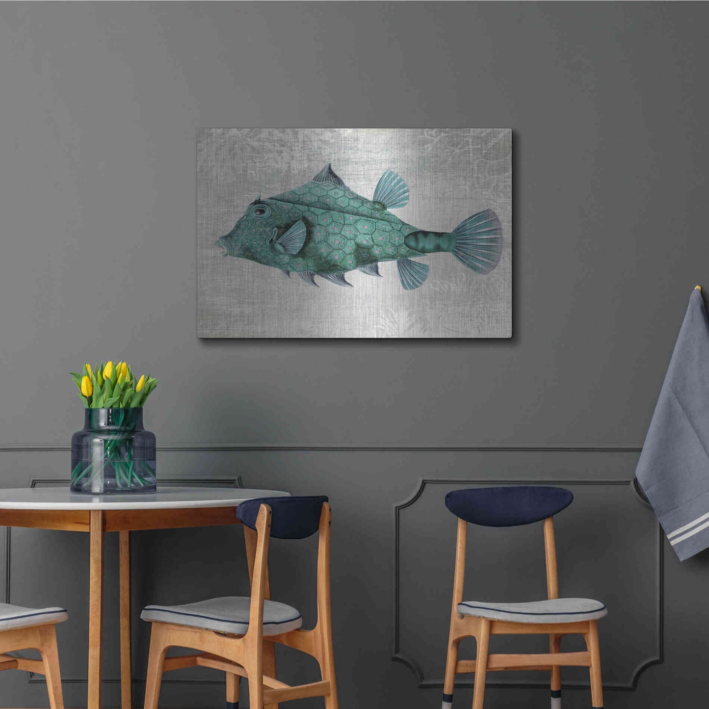 Luxe Metal Art 'Turquoise Turret Fish' by Fab Funky Metal Wall Art,36x24