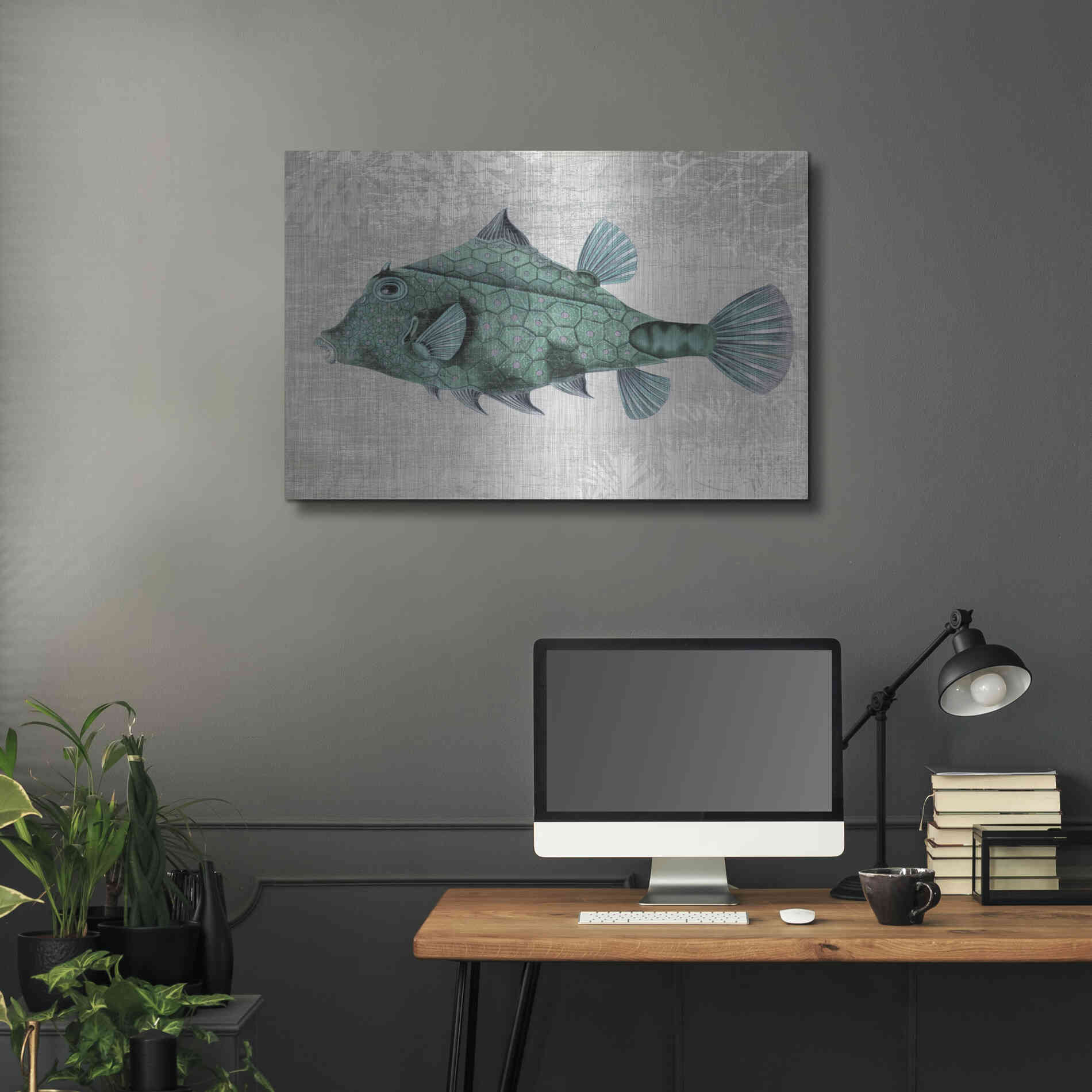 Luxe Metal Art 'Turquoise Turret Fish' by Fab Funky Metal Wall Art,36x24