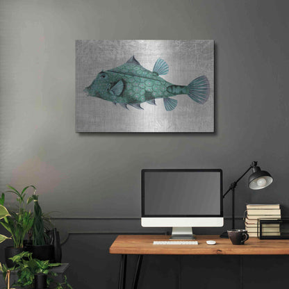 Luxe Metal Art 'Turquoise Turret Fish' by Fab Funky Metal Wall Art,36x24