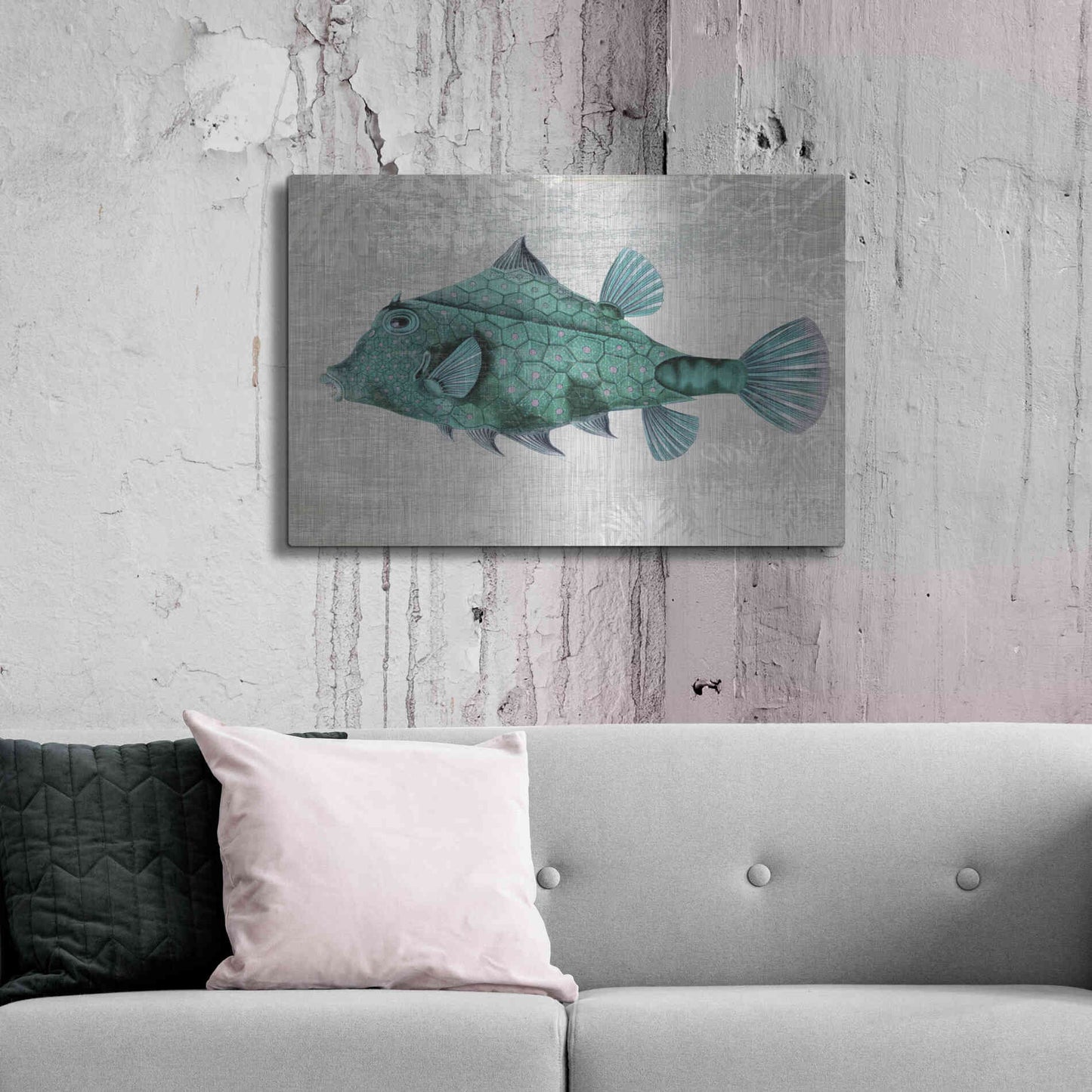 Luxe Metal Art 'Turquoise Turret Fish' by Fab Funky Metal Wall Art,36x24