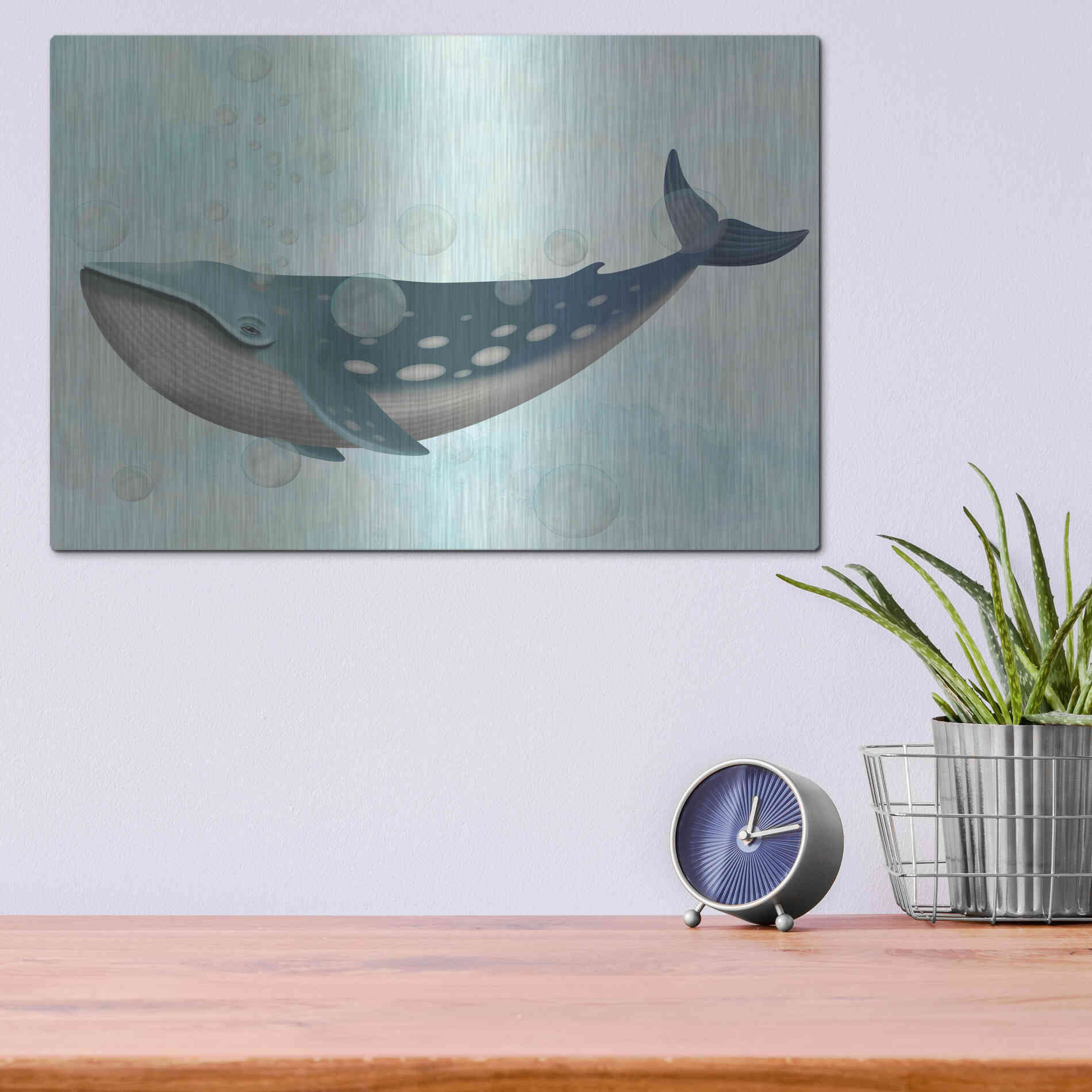 Luxe Metal Art 'Whale Bubbles 1' by Fab Funky Metal Wall Art,16x12