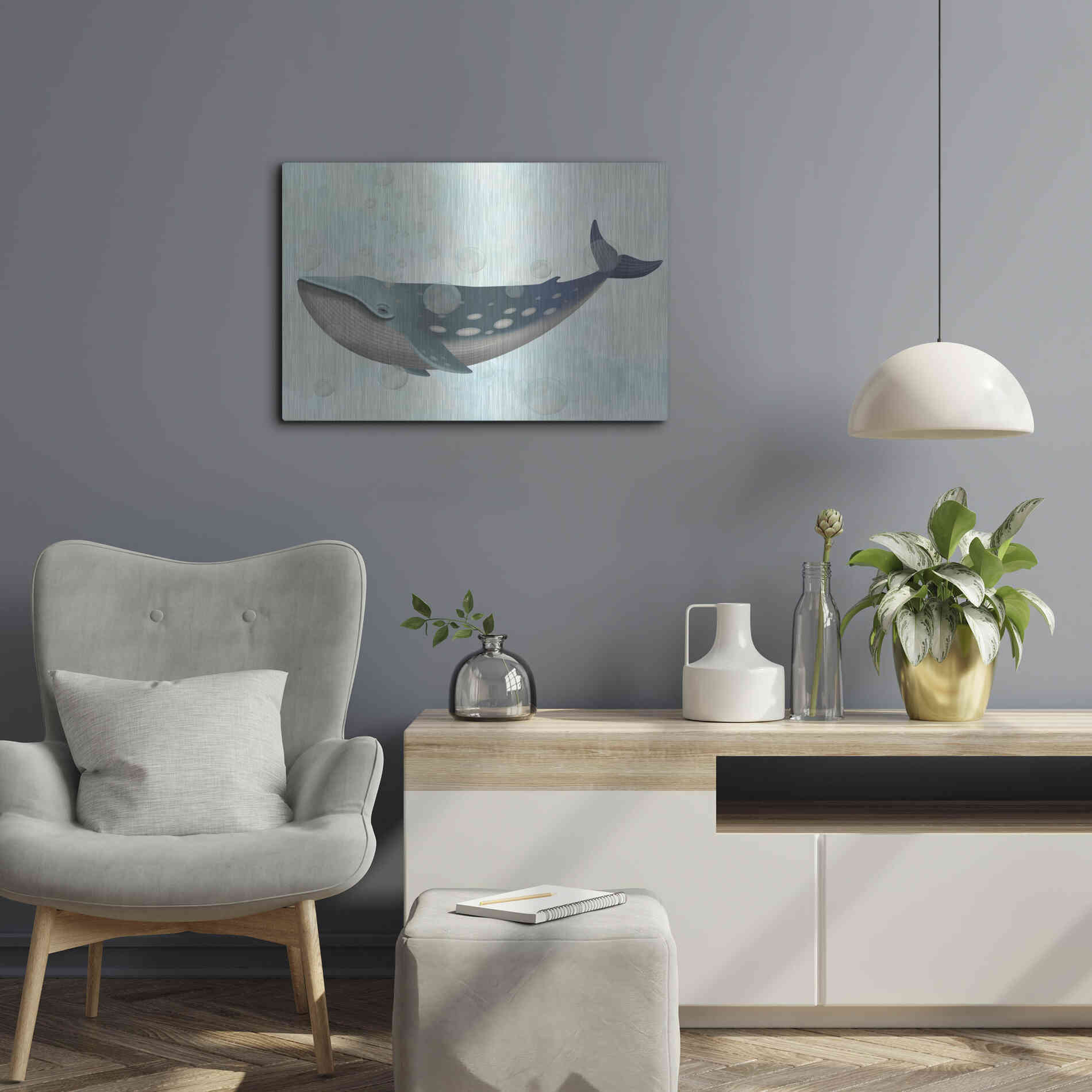 Luxe Metal Art 'Whale Bubbles 1' by Fab Funky Metal Wall Art,24x16