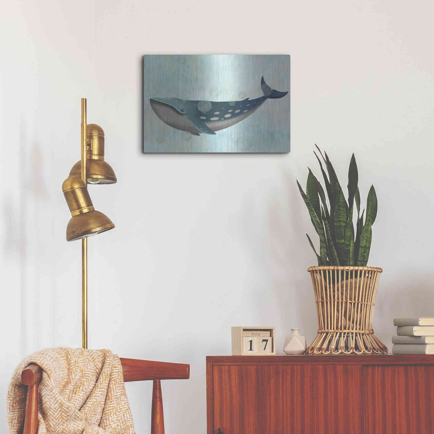 Luxe Metal Art 'Whale Bubbles 1' by Fab Funky Metal Wall Art,24x16